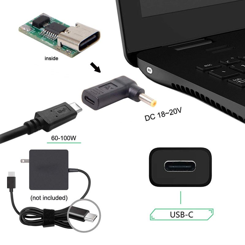 JSER USB 3.1 Type C USB-C Input to DC 5.5MM Output PD Emulator Trigger 90 Degree Angled Adapter (5.5x1.7mm) - Image 3